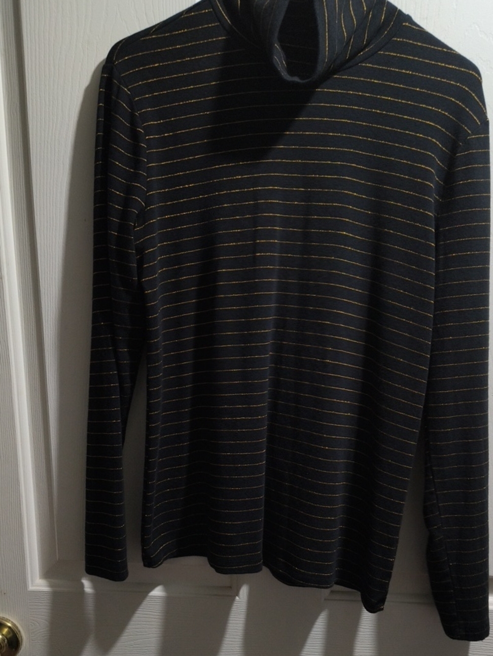 Time and Tru Black Long Sleeve Turtleneck with Gold Stripes